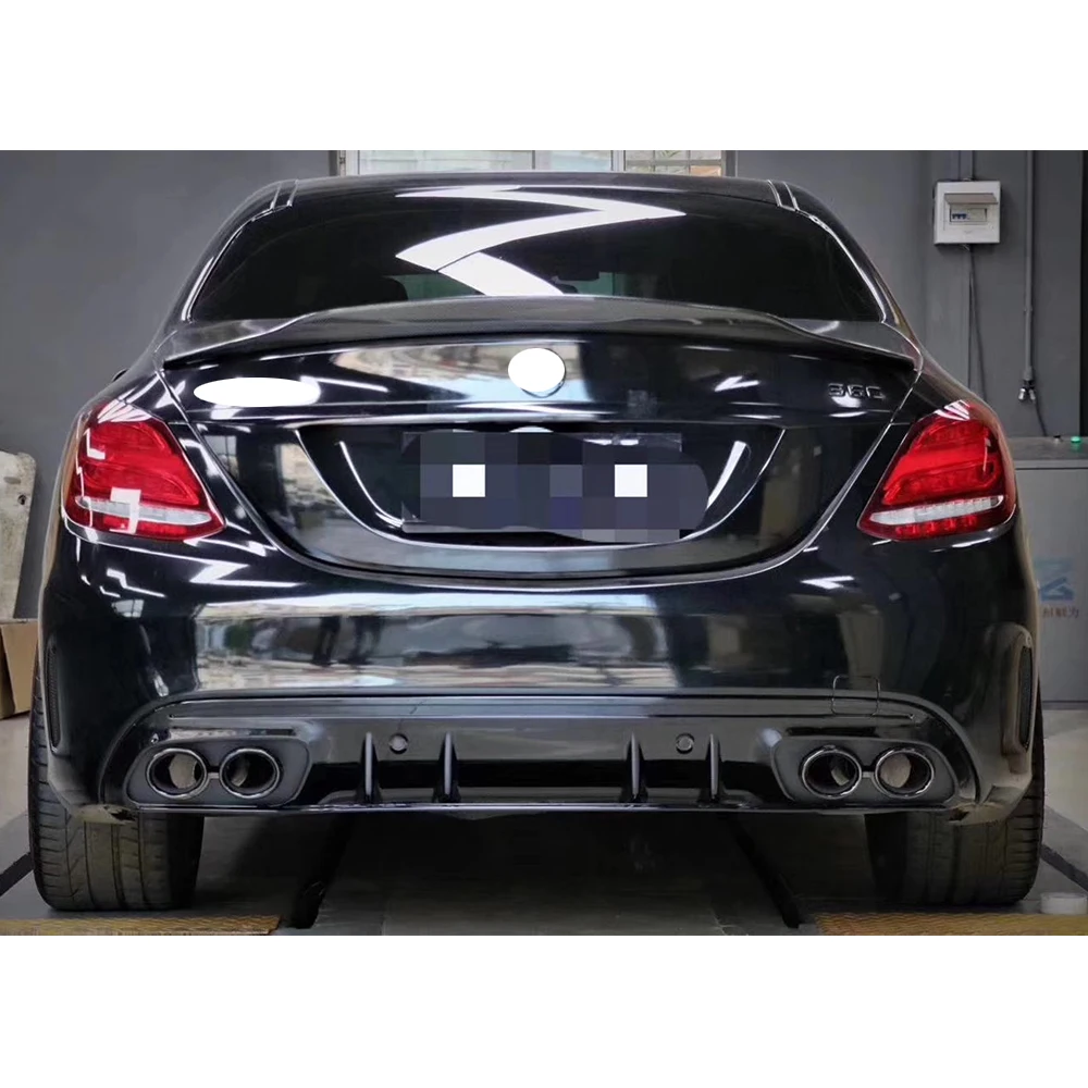 ABS Rear Bumper Diffuser With Round Tips for Benz W205 S205 C200 C300 C400 C450 C43 C63 with Amg Pacakge 15 - 22