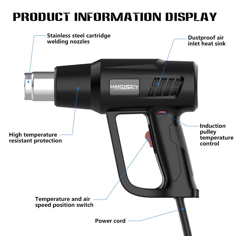 2000W Heat Guns Adjustable Temperature Professional Shrink wrapping Hot Air Gun Portable Home Repair Welding Tool