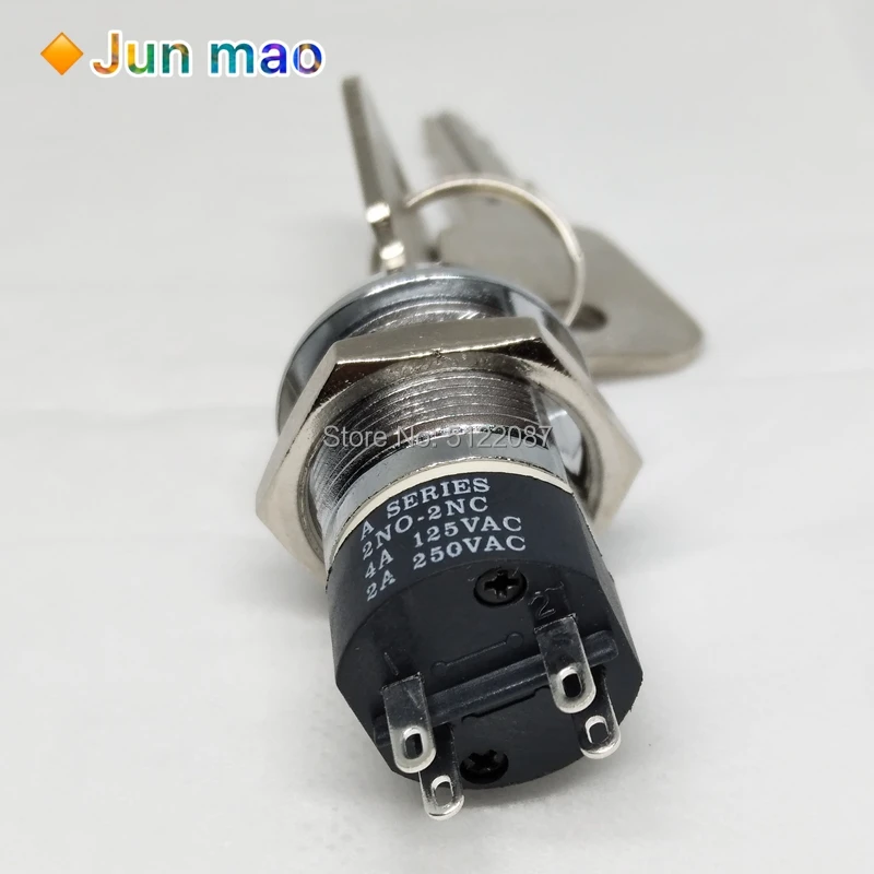 19mm Metal 4Pin ON-OFF 2Position DPST A Series Electronic Lock Key Switch 1801 2ON 2OFF Power switch 4A125VAC 2A250VAC