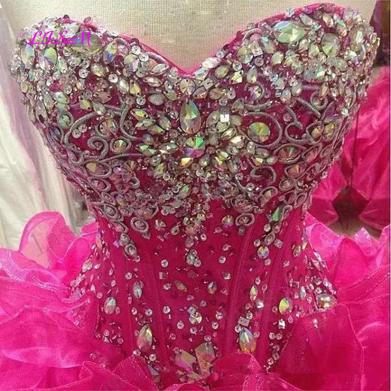 Hot Pink Beaded Crystals Quinceanera Dress Ball Gown Sweetheart Long Prom Party Dress Sweet 16 Party Gowns vestidos de 15 años