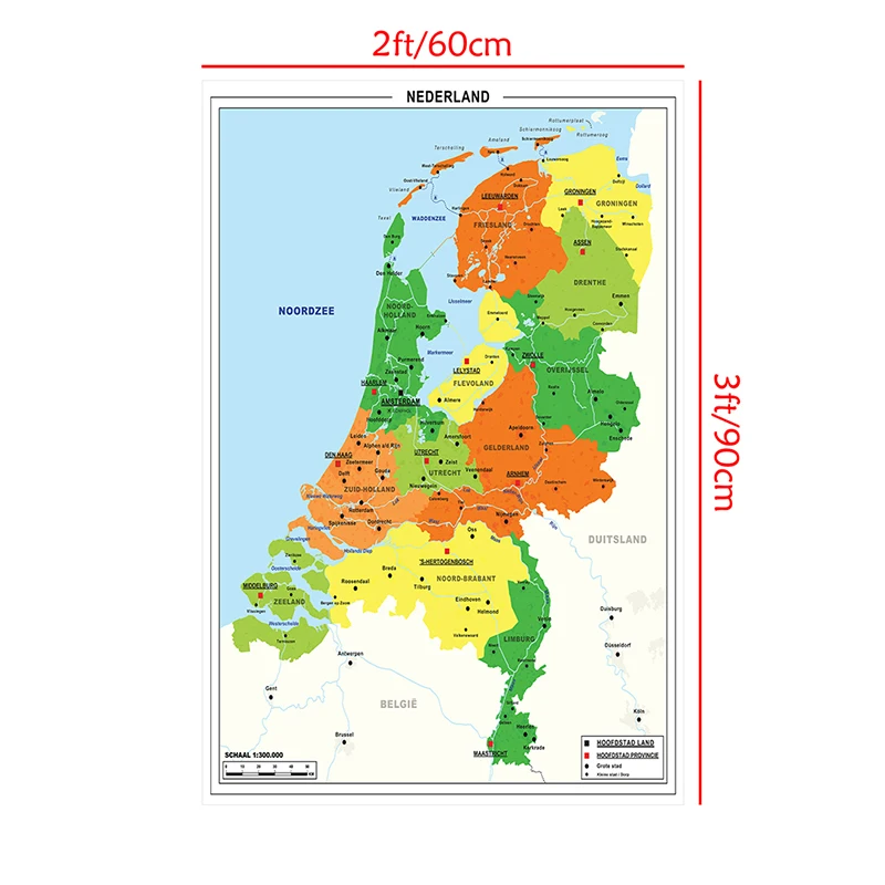 Mapa holandês em tela 60*90cm, decoração de parede, pôster para material escolar, presente de festa educacional para crianças