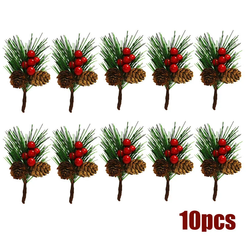 Christmas Artificial Flower Red Berry And Pine Cone with Holly Branches Christmas Decoration for Home Floral Decor Craft