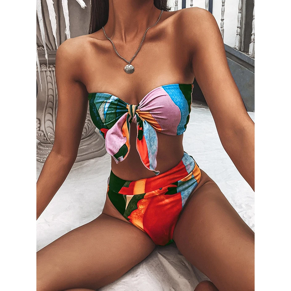 

Sexy Swimsuit Women's Swimwear High Waist Bikini 2021 Bow-knot High Leg Bikinis Set Swimming for Bathing Suit Woman Swimsuits