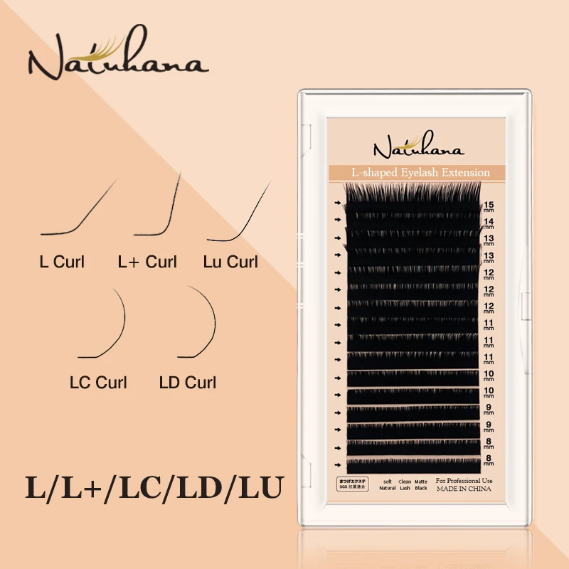 NATUHANA Lashes L/L+/LC/LD/LU(M) curl False Eyelash Extension 8-15Mix Matt Black PBT Mink Eyelashes for Grafting L Shaped Makeup