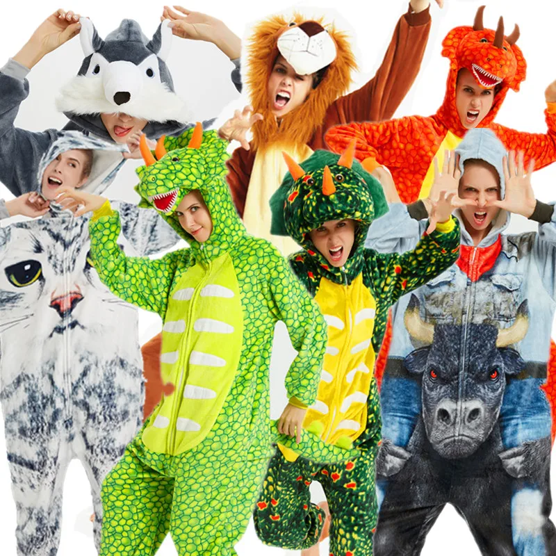 Triceratops Dinosaur Husky Minotaur Cat Lion Panda mongoose Kigurumi for Adults Halloween Cosplay Costumes Onesies Pajamas