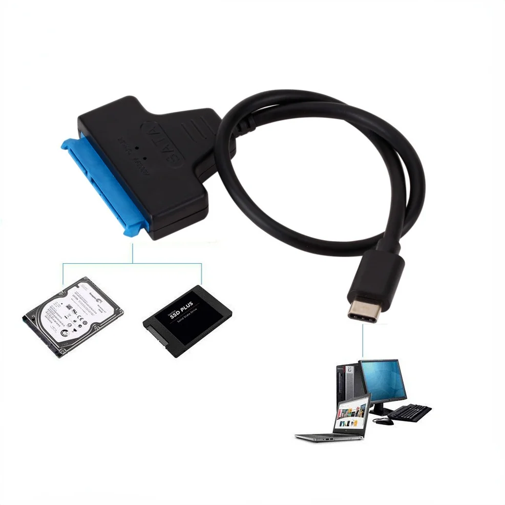 LccKaa Sata 3 To Type-C Cable USB 3.1 USB C to SATA Adapter Up To 6 Gbps Support 2.5 Inches SSD HDD Hard Drive 22 Pin SATA Cable