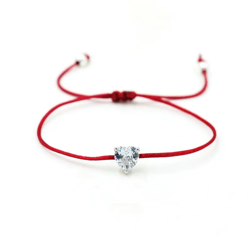 Lucky Silver Color Crystal Zircon Balls Women Red Thread Rope String Bracelets For Couples Lovers Semi-precious stones Bijoux