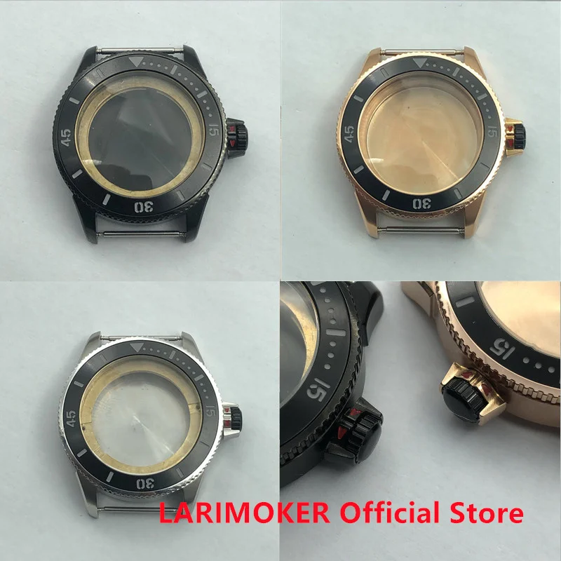 

LARIMOKER New 43mm Silver/Black/Rose Gold Watch Case Sapphire Glass Rotating Bezel Crown Fit ETA 2836 Miyota 8215 2813 3804