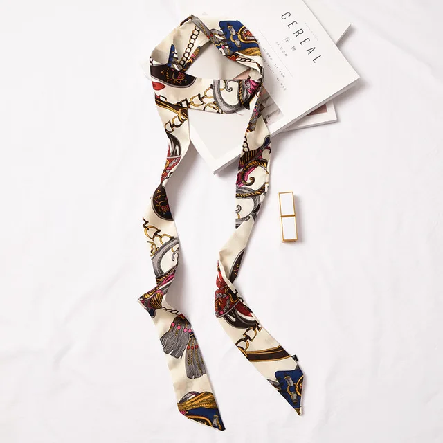 CHIC Lengthen 200cm Small Narrow Long Scarf For Women Thin Print Tie Belt Scarfs Women Satin Silk Neckerchief Waistband Ribbon