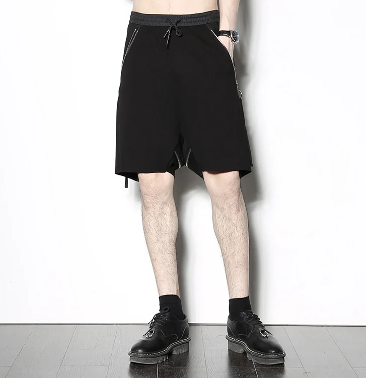 

Men's original design, personality big zipper hanging crotch hip-hop pants, loose five-point harem pants trend