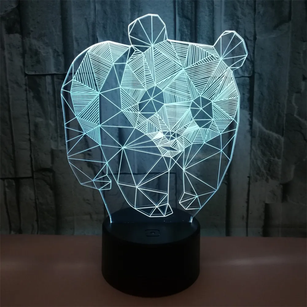 3D Panda LED nowość światła, zasilany bateryjnie, USB, lampka nocna przy łóżku, dekoracja wnętrz, sypialnia, Foyer, 7 kolorów