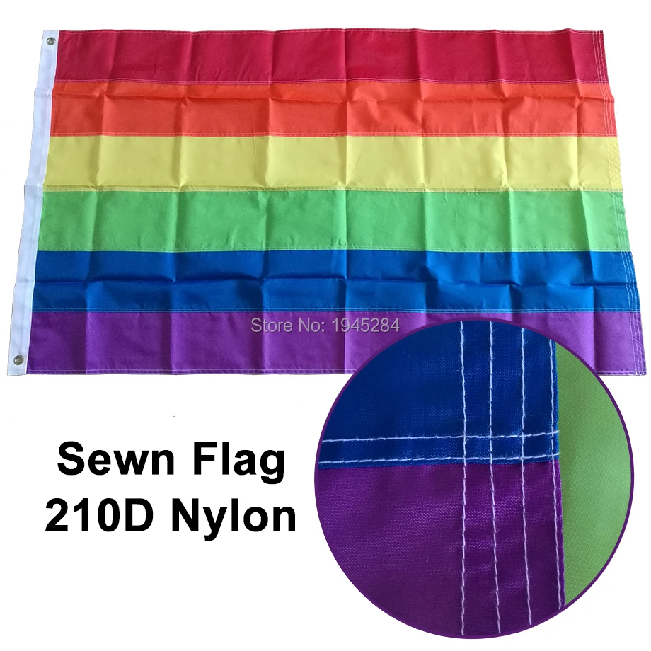 Embroidered Sewn Rainbow Flag Banner LGBT Pride Flag Embroidery Banner Oxford Fabric Nylon 3x5ft