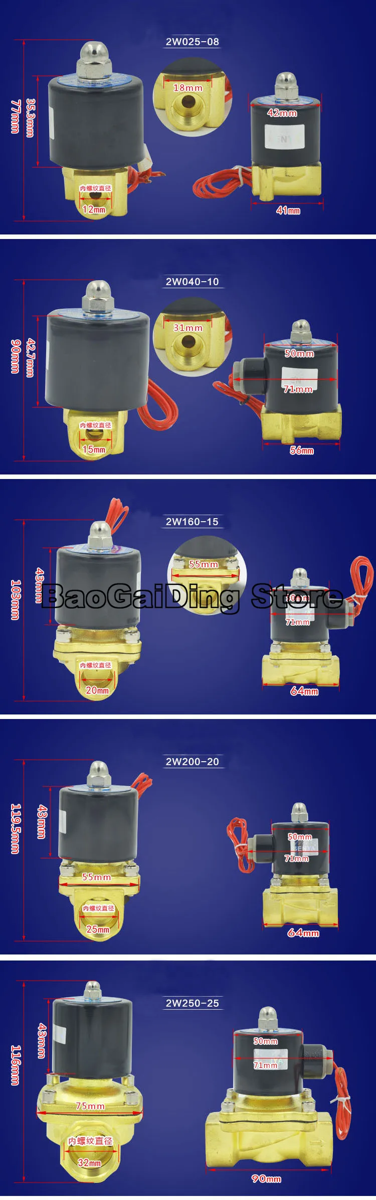 Detalhe 1 de Válvula solenoide 1/4 3/8 1/2 3/4 Inch Normally Closed Solenoid Valve Copper Plated Water Valve 2w-025-08 2w-040-10 2w-160-15 2w-200-20 2w-250-25 Água e vapor
