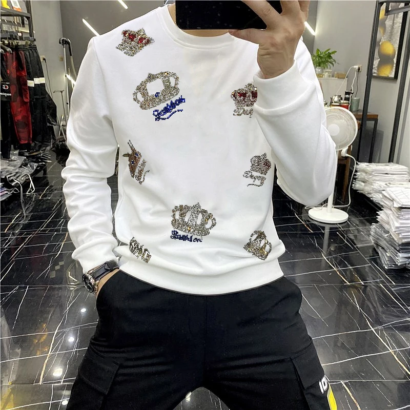 

2021 Winter Designer Men's Hoodie Crown Hot Diamond Pattern O-Neck Warm Personalized Sweatshirt Long Sleeve Top