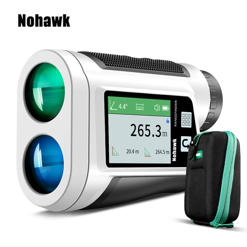 NOHAWK Telémetro de golf multifunción, pantalla lateral y anuncio de voz, vibración de bloqueo de bandera para golfistas y cazadores