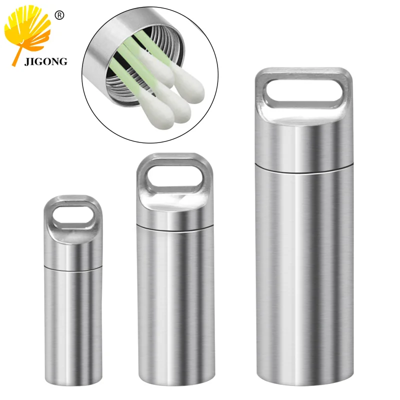 304 Stainless Steel Waterproof Mini Seal Pot Pills Portable Container Sealed Can Storage Bottles Keychain