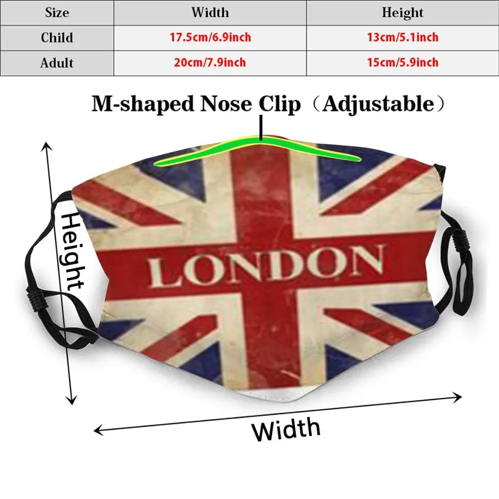 Union Jack Funny Print Reusable Pm2.186 Filter Face Mask British Flag British Flag Uk United Kingdom Great Britain Union Jack