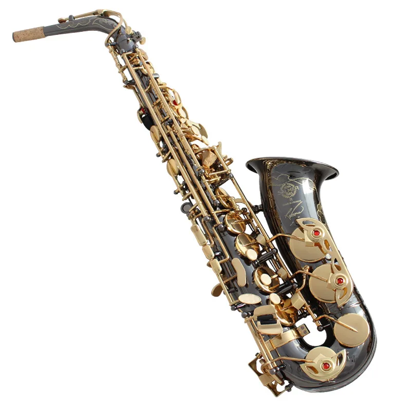 The alto saxophone instrument Salma 54 E-down wind instrument in France is plated with black nickel and gold