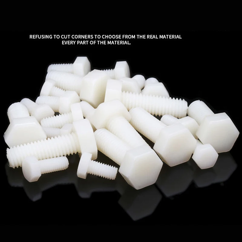 White Nylon Hexagonal Screw Metric Threaded Hex Head Screw Plastic Insulated Bolt M3 M4 M5 M6 M8 M10 M12 Length 4mm-100mm image 4