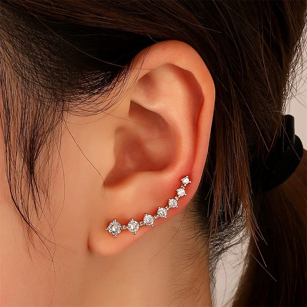 Fashion Long Dipper Ear Hook Clip Earrings for Women Arc Crystal CZ Gold Color Ear Climbing Earrings Women Wedding Party Jewelry