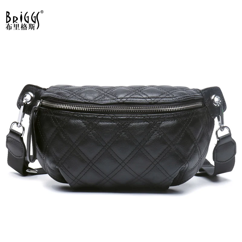 BRIGGS DesignerPlaid Genuine Leather Women Bags Fanny Packs For Women Fashion Waist Packs Female Phone Purses Ladies Chest Bags