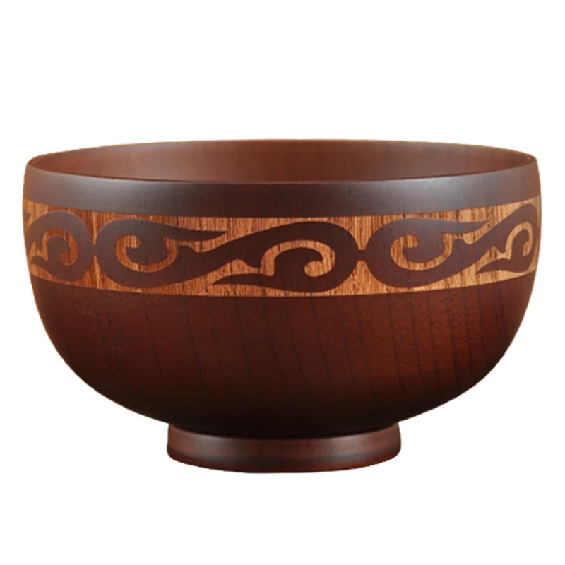 Mongolian Style Wooden Bowl Soup Salad Rice Noodle Bowls Ethnic Style Natural Wood Kids Wood Bowl Tableware