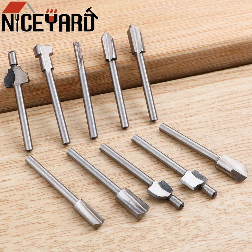 10pcs/set Bits Wood Cutter Milling Fits Dremel Rotary Tool Set Shank Carpentry Router Bits For Rotary Tools DIY