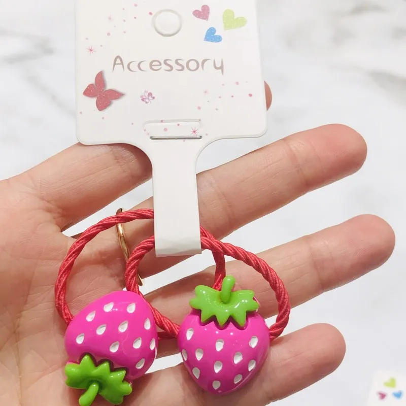 2Pcs Strawberry Hair Accessories Children Rubber Bands Scrunchies Elastic Hair Bands Girls Headband Decorations Ties Gum