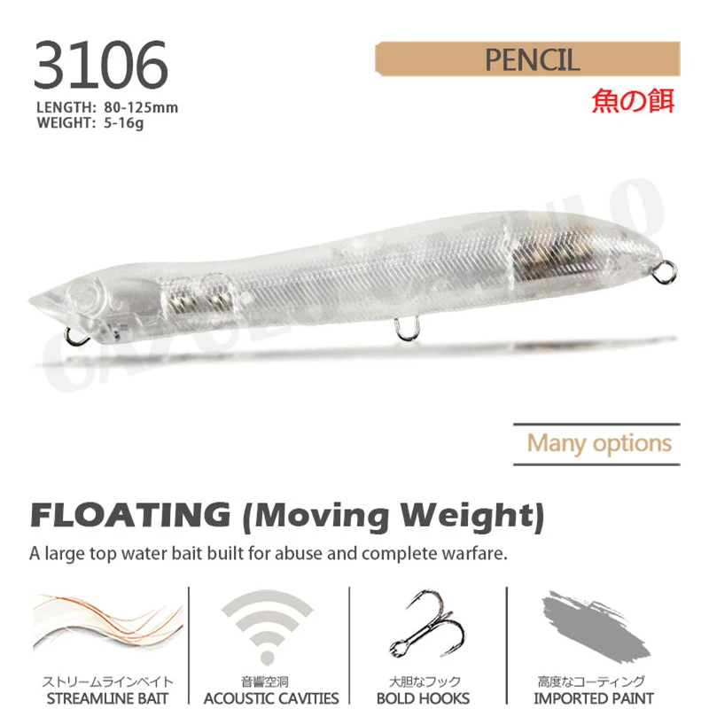 Fishing Accessoires Lure Blank Unpainted Lures Pencil Weight 5-16g ABS Diy Isca Artificial Wobblers Peche A La Carpe Fish Leurre