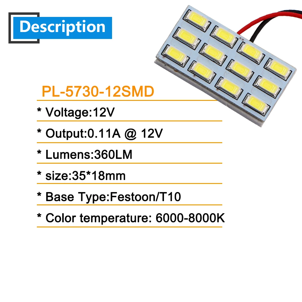 Panel Light 2pcs DC12V W5W 8000K T10 LED 5730 12 SMD Board Pure White Car Auto Interior Dome Reading Map Festoon Lamp Bulb 6000K