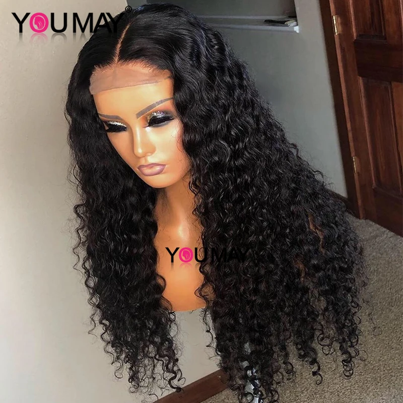 Full Lace Human Hair Wigs Fake Scalp Human hair Brazilian Deep Curly Transparent HD 30 Inch Full Lace Wig 250 Density For Black