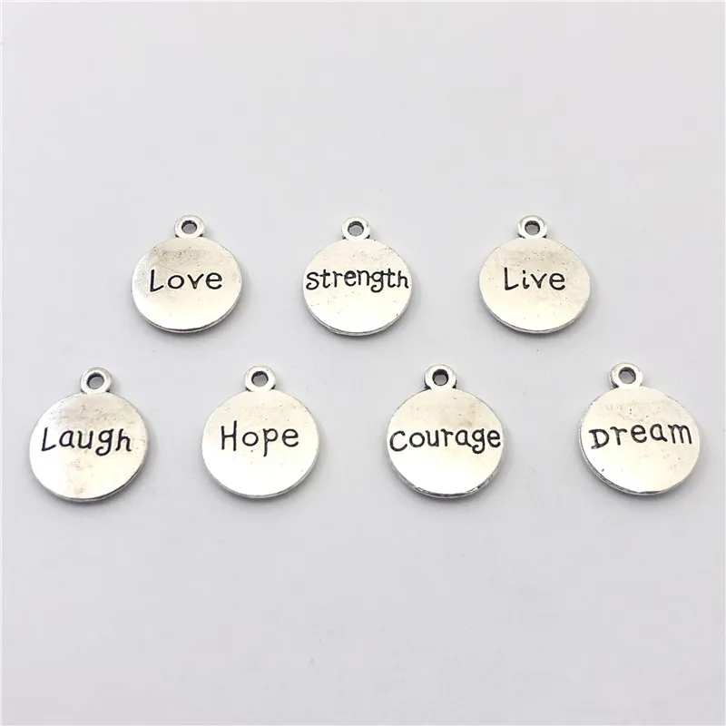 15pcs mixed batch disc words love hope laugh dream live pendants DIY handmade bracelet necklace accessories for jewelry making