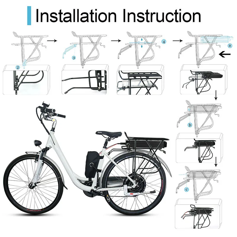 48V 21Ah Rear Rack Electric eBike Battery  48v 24.5AH  Carrier Battery Lithium 36V 13AH 52V 20AH for 1000W 750W 500W 350W Motor