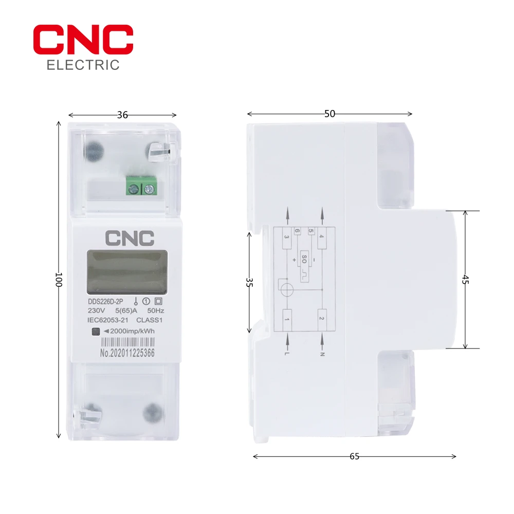 Imagem -03 - Medidor de Energia de Trilho Ruído Monofásico Cnc 2p Lcd 65a 100a 220v 230v 50hz 60hz Exportação de Importação de Energia Ativa Kwh
