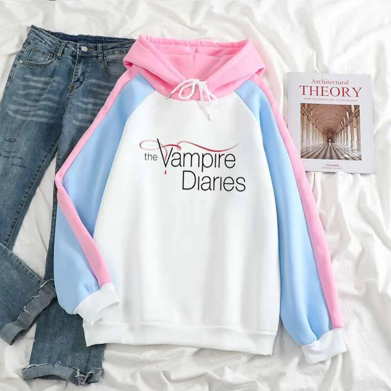 The Vampire diaries loose contrast color hoodie men women winter new casual all-match fashion personality sweatshirt loose Tops