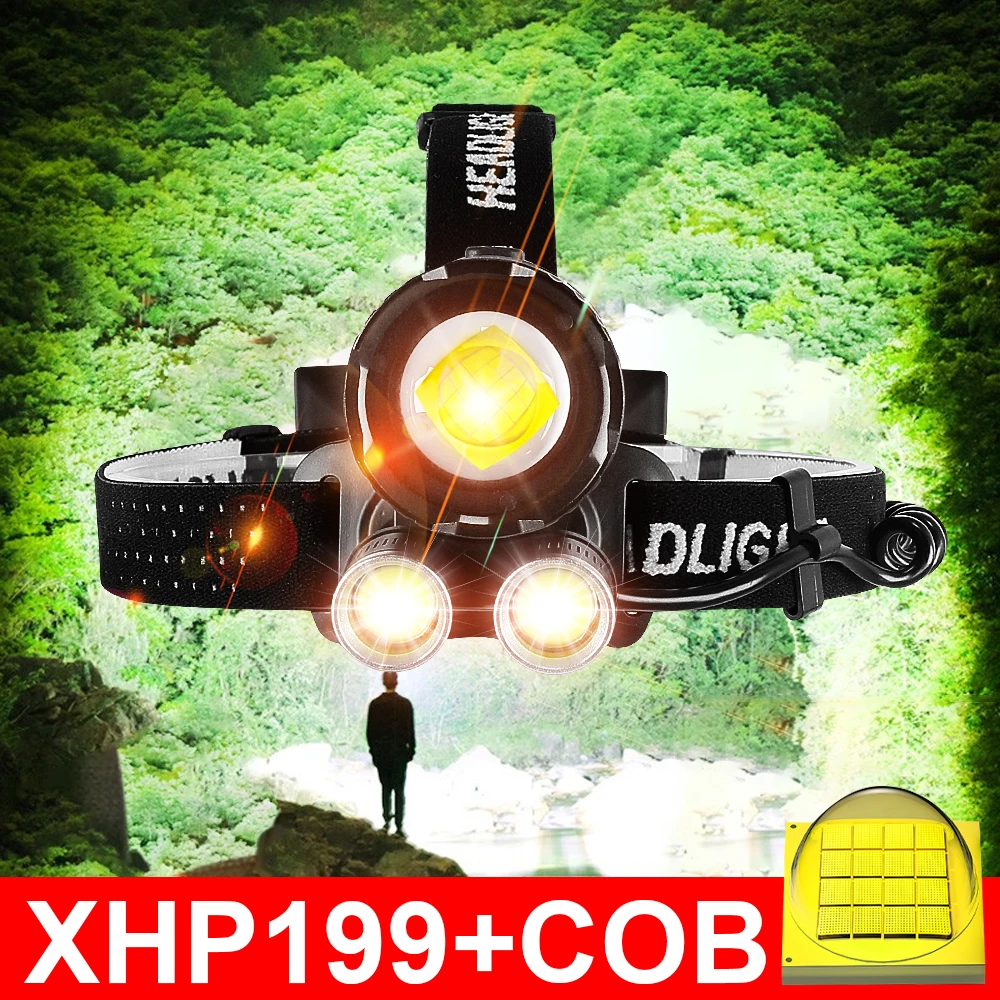 Newest XHP199 Powerful LED Headlamp Head Flashlight Torch Rechargeable XHP160 High Power Headlight 18650 Fishing Head Lamp Light