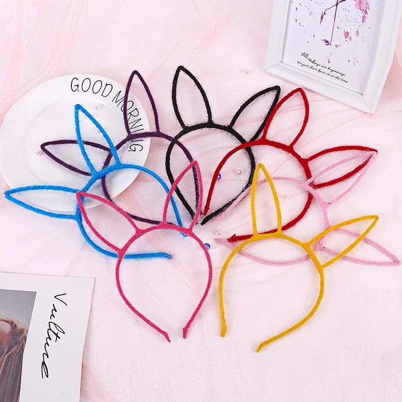 10PCS 10CM 3.95 Inch Long Rabbit Ears Velvet Fabric Wrapped Metal Headbands Faux Fur Devil Hairband For Holiday Party