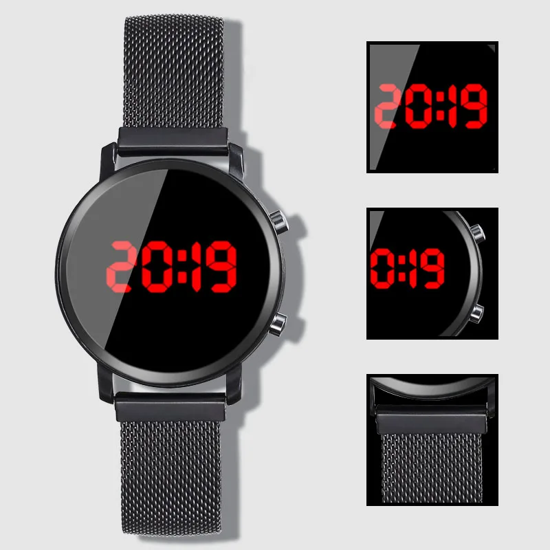 Round LED Watch Men Digital Watches Electronic Clock Men Wristwatch Stainless Steel Women Watches Female Watch Relogio Masculino