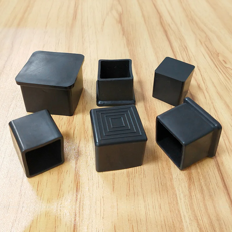 100x100mm Black Square Rubber Chair Table Feet Furniture End Cover Caps