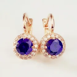 585 Rose Gold Color Earring Office Style Purple Blue Stone Round New Drop Earring Fashion Women Jewelry Gift