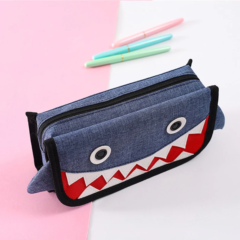 lapis tubarao bolsas de lapis de grande capacidade case de caneta oxford pano trousse scolaire kawaii papelaria cases de lapis para meninos case de 01