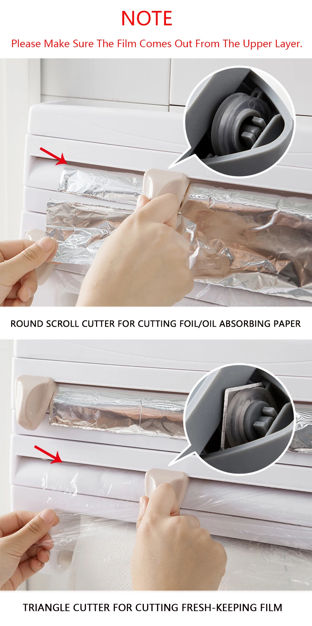 Wand montage Aluminium folie Papier handtuch Sauce Flaschen halter 4 in 1 Frisch halte folie Schneiden multifunktion ale Küche Lagerung – Detail 6