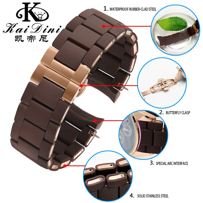 Silicone Rubber Watchband Silicone Wristband Bracelet Rose Gold Buckle for AR5905 AR5906 AR5919 AR5920 20 23mm Watch Band Strap