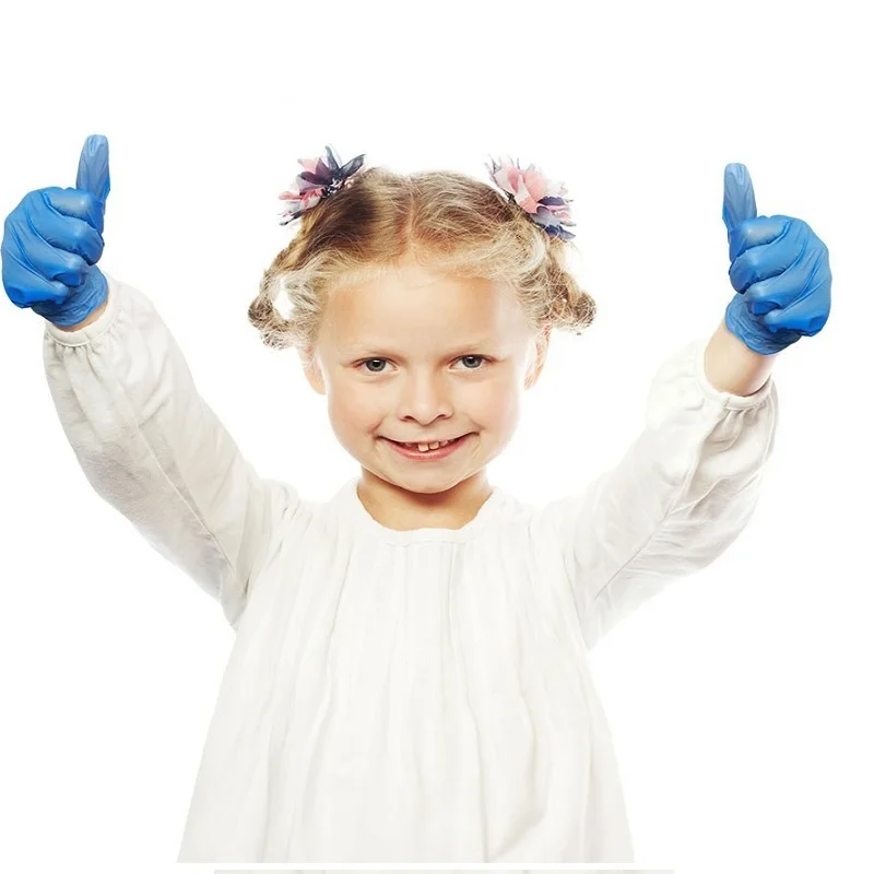 Guantes desechables azules de nitrilo y látex para niños, guante escolar grueso de goma azul, apto para el colegio y la limpieza del hogar, 100/20 unidades