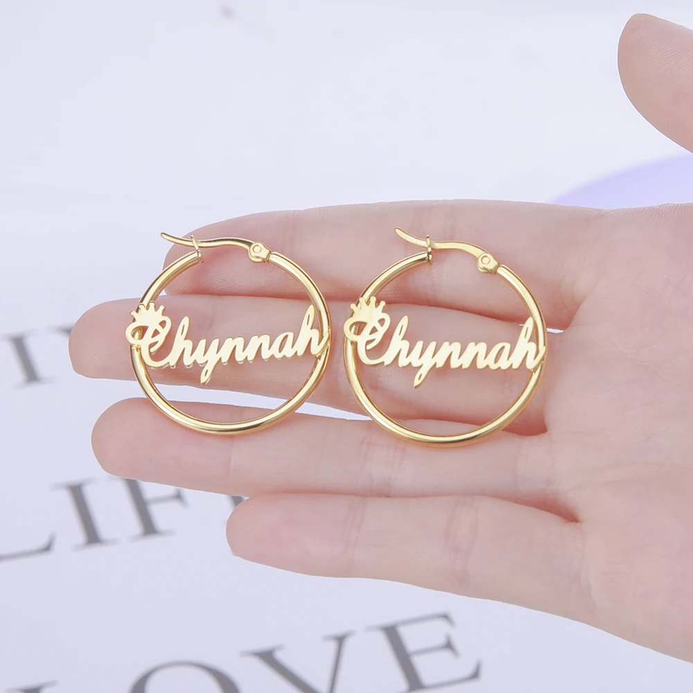 Sipuris – boucles d\'oreilles créoles en acier inoxydable, bijoux personnalisés avec nom pour femmes et filles, boucles d\'oreilles rondes à la mode
