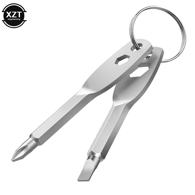 Mini Stainless Steel Screwdriver EDC Multifunction Screwdriver Key Shape Slotted/cross Screwdrivers Keychain Pocket Repair Tool