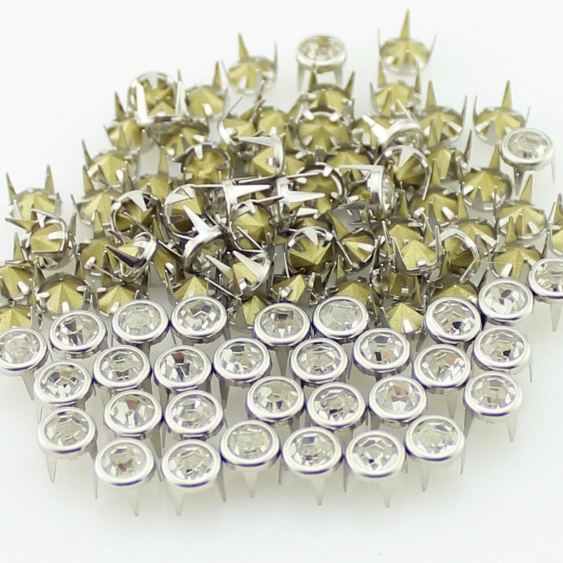 100pcs High Quality 7mm Claws Rhinestone Rivets Bag Clothing Leather Craft Accessory Decoration Crystal Rivets