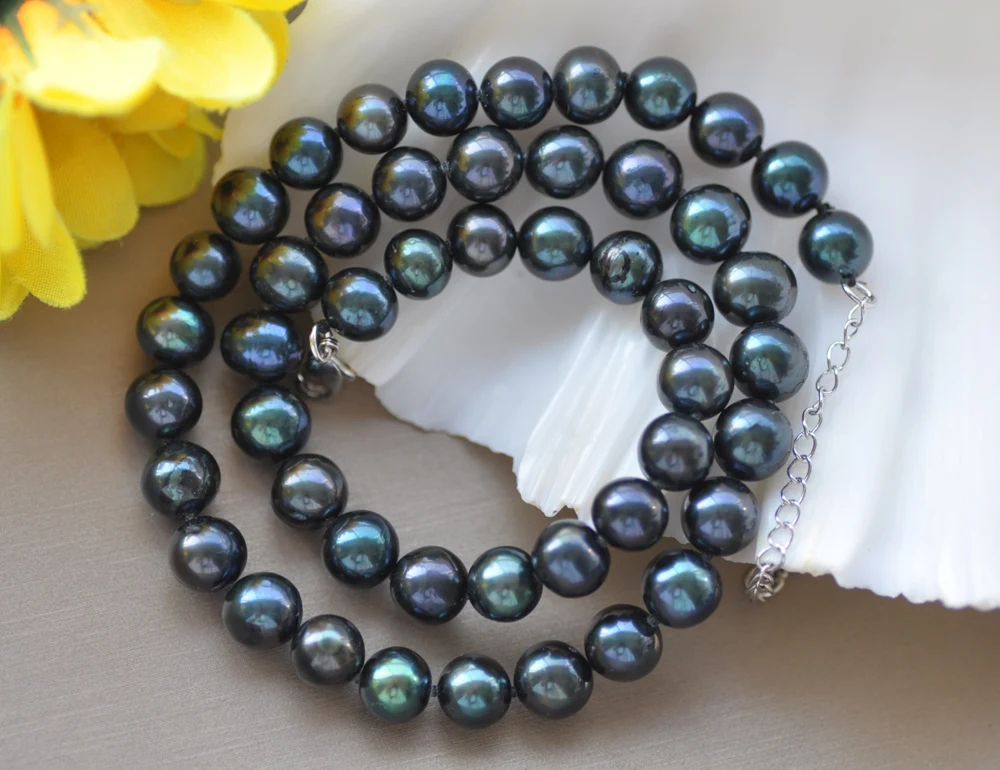 

MCT·STAR Z10727 A++ 18" 9mm Peacock-Black Round Freshwater Pearl Necklace