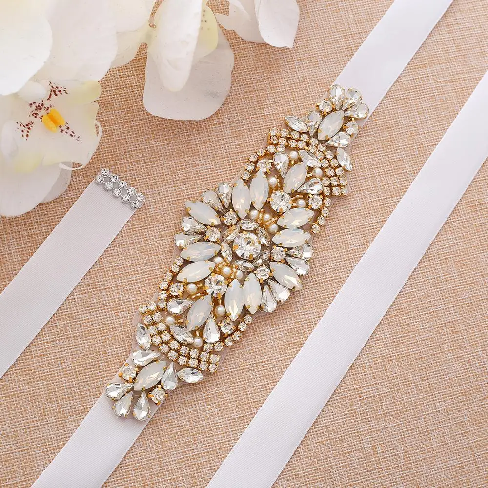 SESTHFAR  Thin Opals Wedding Belt Rhinestone Wedding Sash  Crystal Bridal Belt For Bridal Accessories