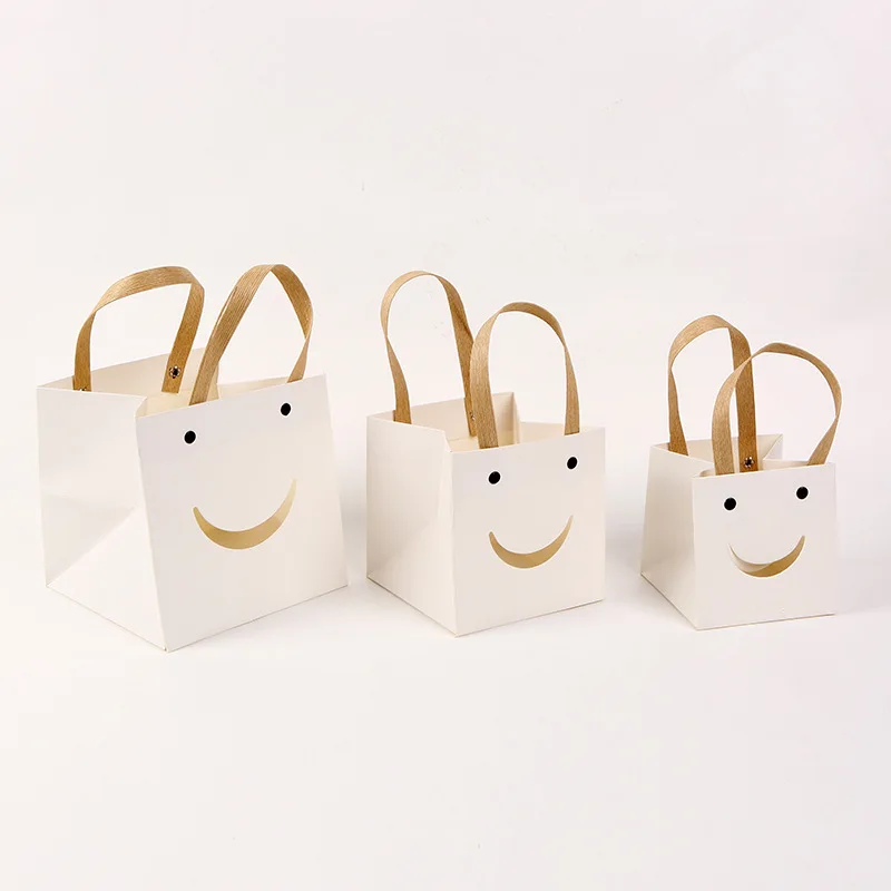 Square Flower Bag with Clear Window, Holding Smiley Face, Buckle Square Bottom Paper Gift Bag, Factory Direct Sales